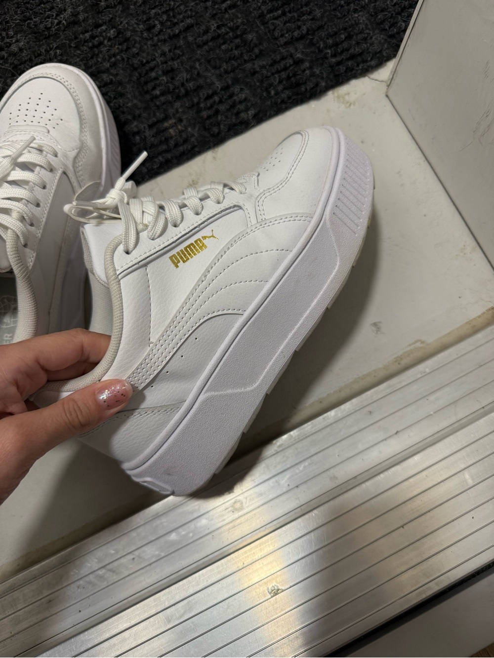 Puma White Platform Lace-Up Sneakers with Gold Logo